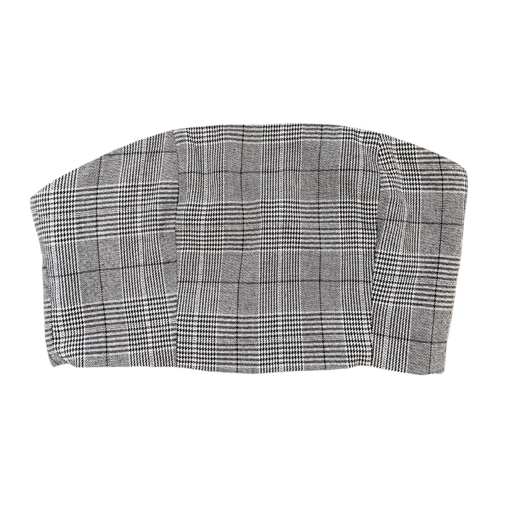 Forever 21 Plaid/Houndstooth Zipper Back Tube Top - Grey, Black, White - Small